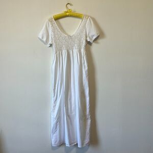 Bonsoir White Cotton Sheer Lace Empire Waist Nightgown Long Dress England Large